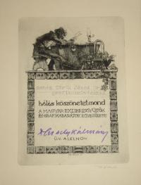 Révész Kornél (1885 - 1944): Nemes Török János ur grafikusművésznek hálás köszönetet mond a Magyar Exlibrisgyűjtők és Grafikabarátok Egyesülete